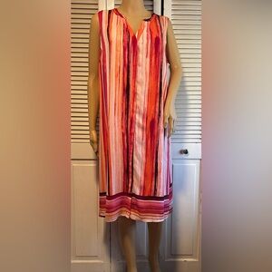 Apt. 9 Satin End Flare Shirt Dress Orange Pink Black White Striped 16W NWT